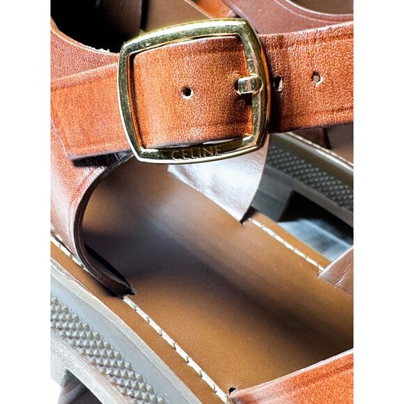 Celine NIB Cléa Triomphe Brown Leather Gladiator Chunky Fisherman Sandals 42 - Picture 8 of 11